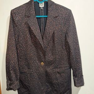 Anne Klein Brown and Black Leopard Print Single-Button Blazer